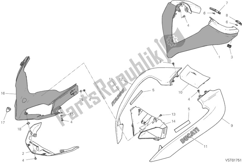 All parts for the Cowling of the Ducati Multistrada 1260 S Touring Brasil 2020